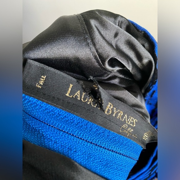 Laura Byrne Blue Flocked Vintage Fit Flare Retro Swing Dress Prom Wedding Formal - Picture 15 of 15